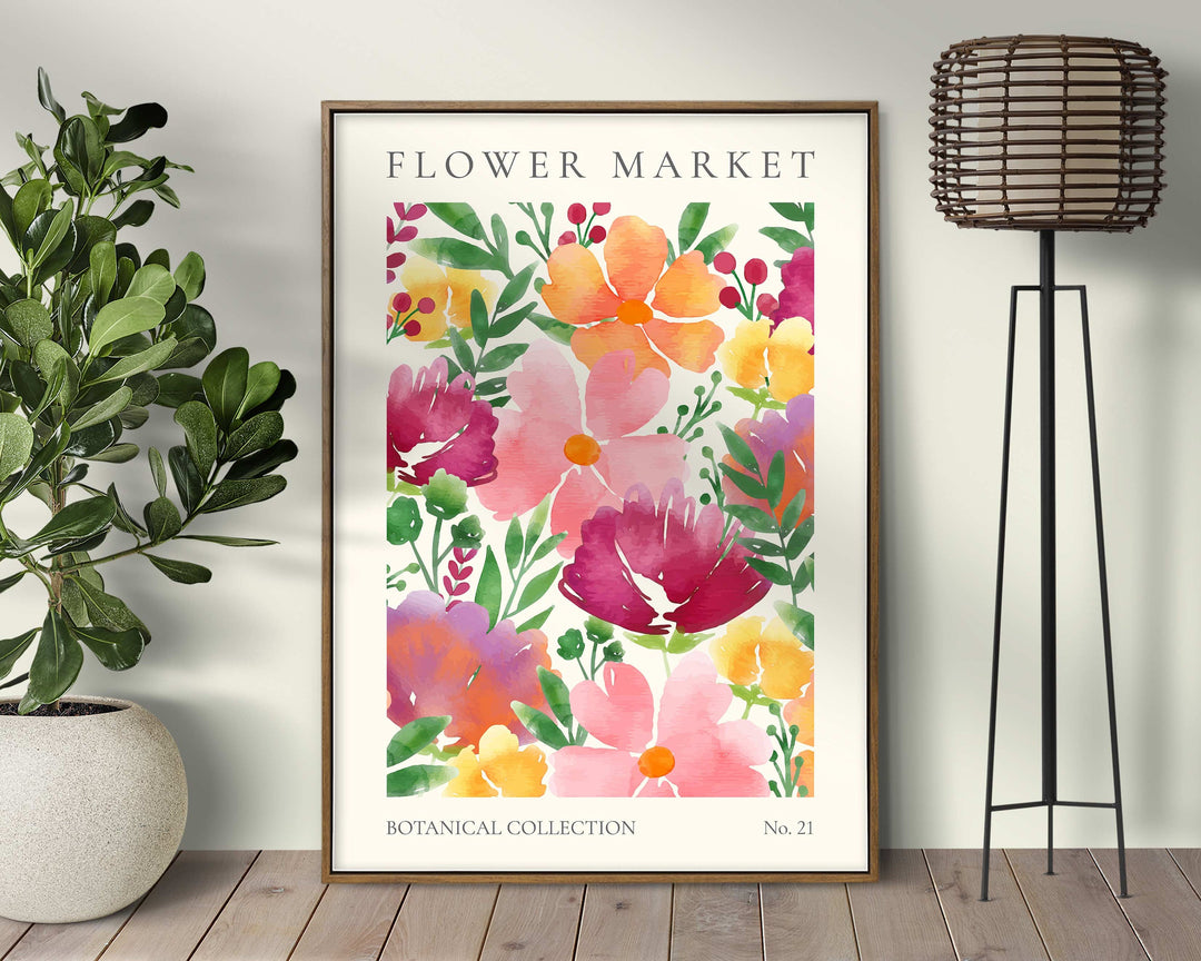 Bright Flower Market Print, Wild Flower Wall Art, Flower Market Poster, Living Room Print, Bedroom Wall Décor, Modern Watercolour Floral Art