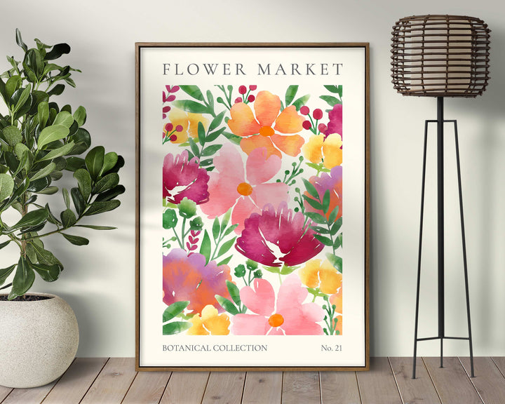 Bright Flower Market Print, Wild Flower Wall Art, Flower Market Poster, Living Room Print, Bedroom Wall Décor, Modern Watercolour Floral Art
