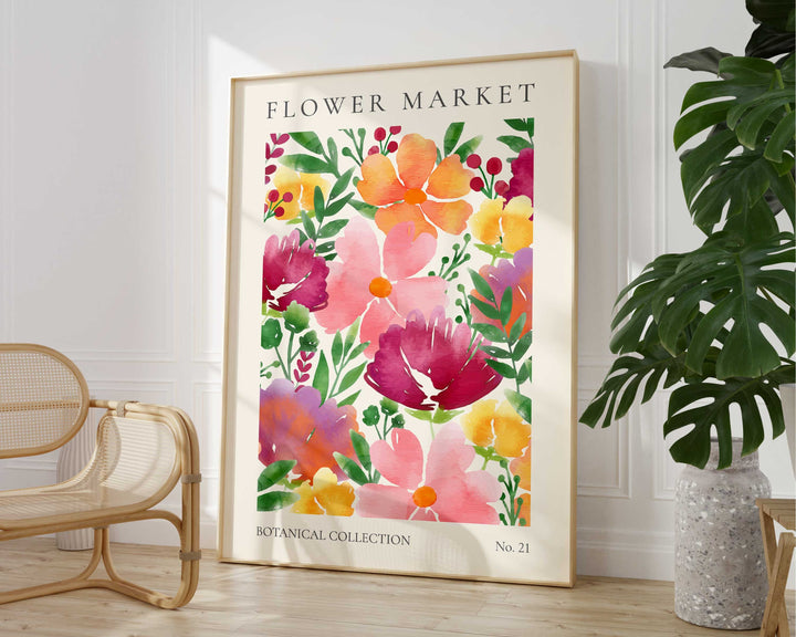 Bright Flower Market Print, Wild Flower Wall Art, Flower Market Poster, Living Room Print, Bedroom Wall Décor, Modern Watercolour Floral Art