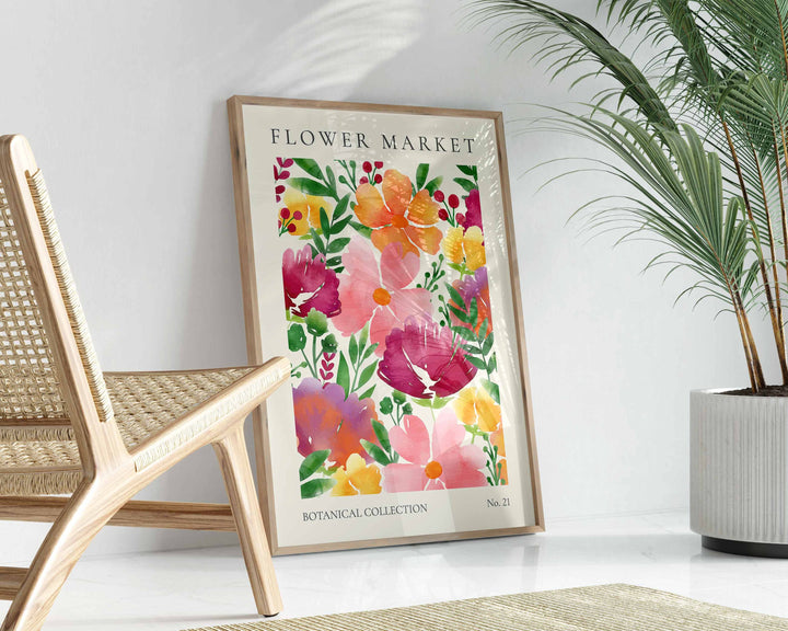 Bright Flower Market Print, Wild Flower Wall Art, Flower Market Poster, Living Room Print, Bedroom Wall Décor, Modern Watercolour Floral Art