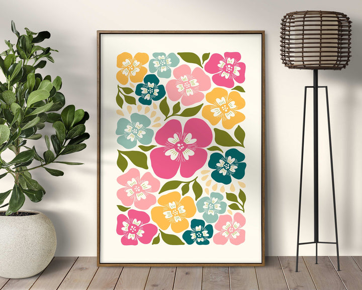 Colourful Abstract Flower Print, Scandinavian Floral Wall Decor, Minimalist Scandi Art, Modern Botanical Plant Print, Living Room Home Decor
