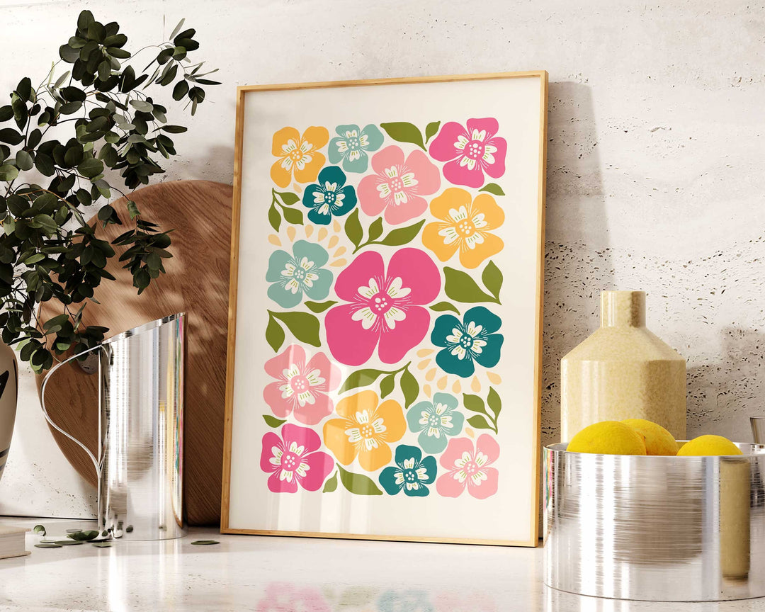 Colourful Abstract Flower Print, Scandinavian Floral Wall Decor, Minimalist Scandi Art, Modern Botanical Plant Print, Living Room Home Decor
