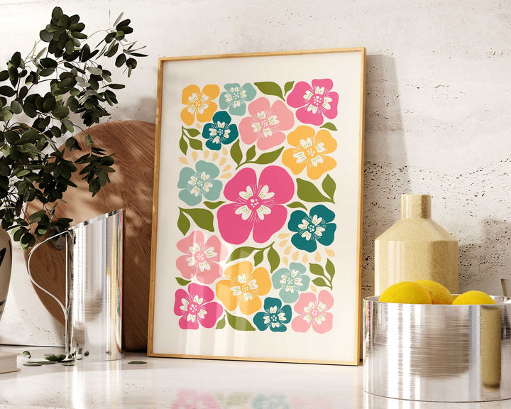 Colourful Abstract Flower Print, Scandinavian Floral Wall Decor, Minimalist Scandi Art, Modern Botanical Plant Print, Living Room Home Decor