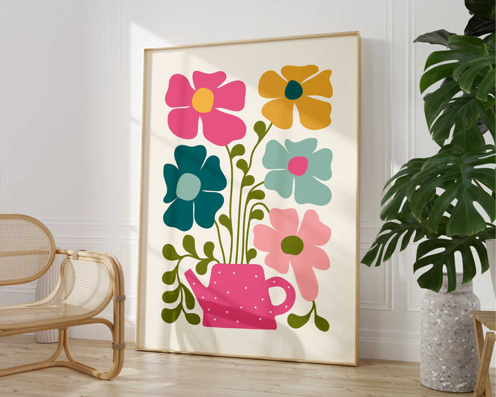 Colourful Abstract Flower Print, Scandinavian Floral Wall Art, Pink Blue Yellow Floral Art, Modern Botanical Plant Print, Living Room Decor