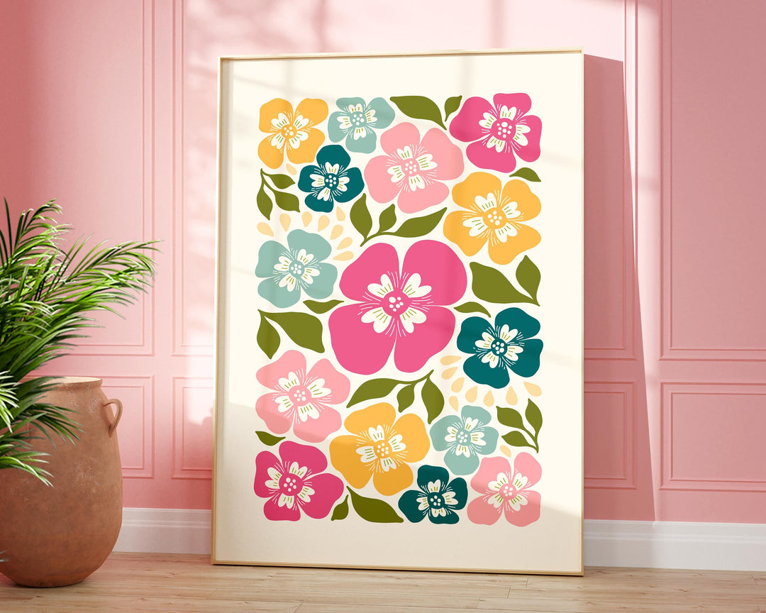 Colourful Abstract Flower Print, Scandinavian Floral Wall Decor, Minimalist Scandi Art, Modern Botanical Plant Print, Living Room Home Decor