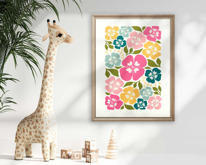 Colourful Abstract Flower Print, Scandinavian Floral Wall Decor, Minimalist Scandi Art, Modern Botanical Plant Print, Living Room Home Decor