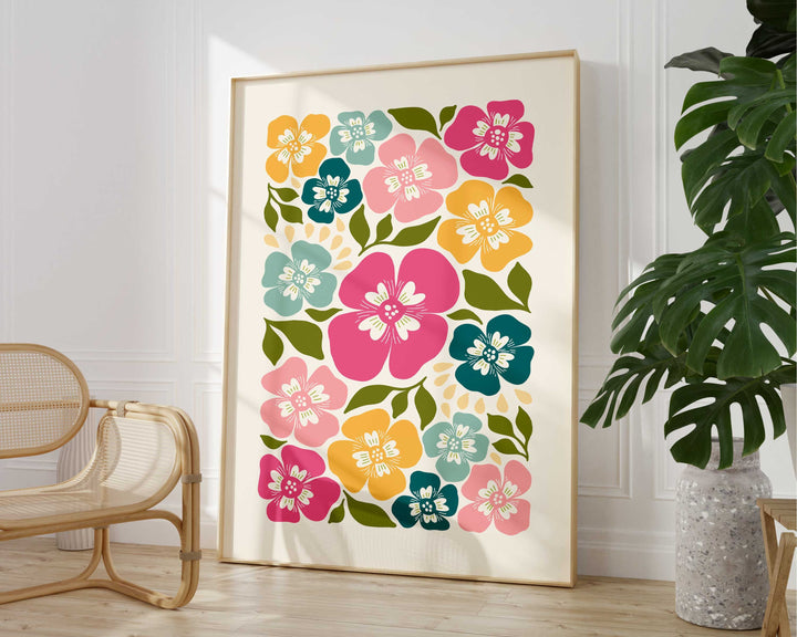 Colourful Abstract Flower Print, Scandinavian Floral Wall Decor, Minimalist Scandi Art, Modern Botanical Plant Print, Living Room Home Decor