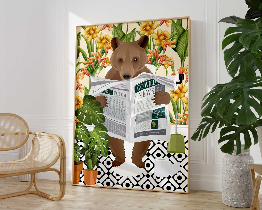 Bear Bathroom Wall Art, Funny Animal Bathroom Prints, Toilet Art Decor, Kids Bathroom Decor, Maximalist Wall Art, Tropical Bathroom Poster