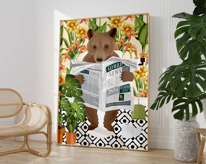 Bear Bathroom Wall Art, Funny Animal Bathroom Prints, Toilet Art Decor, Kids Bathroom Decor, Maximalist Wall Art, Tropical Bathroom Poster