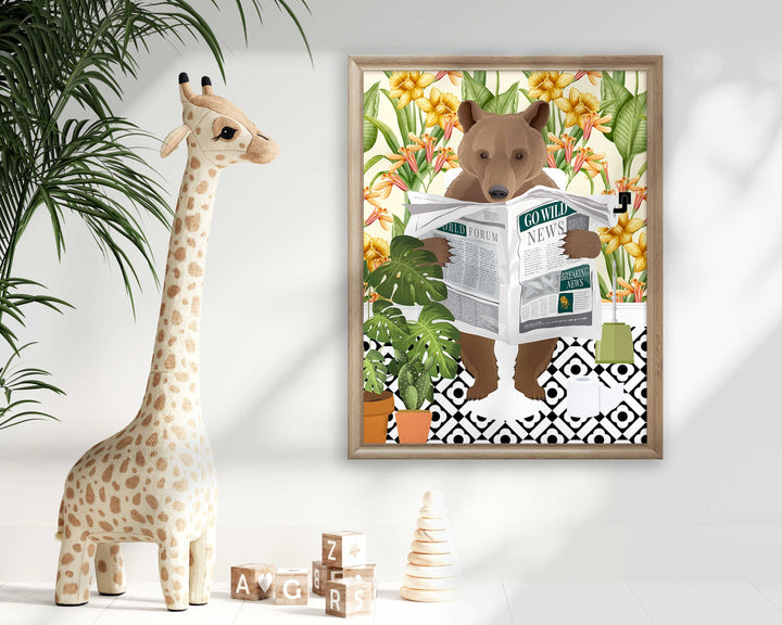 Bear Bathroom Wall Art, Funny Animal Bathroom Prints, Toilet Art Decor, Kids Bathroom Decor, Maximalist Wall Art, Tropical Bathroom Poster