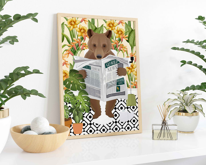 Bear Bathroom Wall Art, Funny Animal Bathroom Prints, Toilet Art Decor, Kids Bathroom Decor, Maximalist Wall Art, Tropical Bathroom Poster