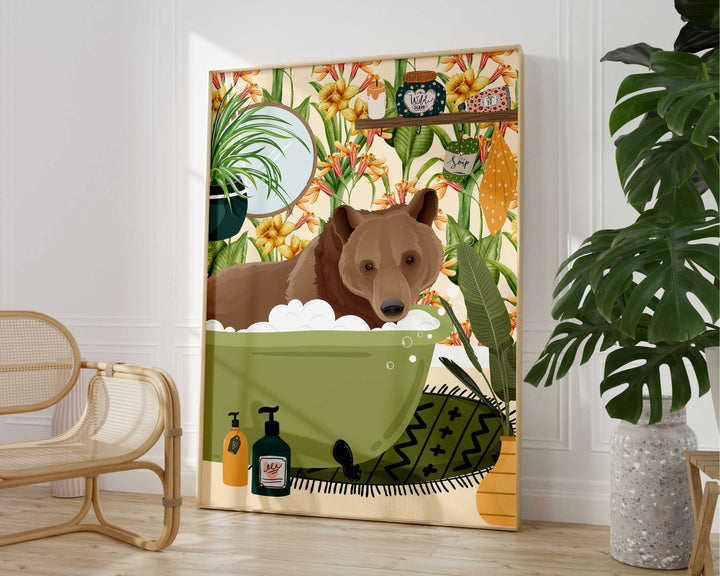 Bear Bathroom Wall Art, Funny Animal Bathroom Prints, Toilet Art Decor, Kids Bathroom Decor, Maximalist Wall Art, Tropical Bathroom Poster