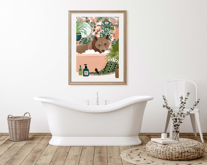 Bear Bathroom Wall Art, Funny Animal Bathroom Prints, Toilet Art Decor, Kids Bathroom Decor, Maximalist Wall Art, Tropical Bathroom Poster