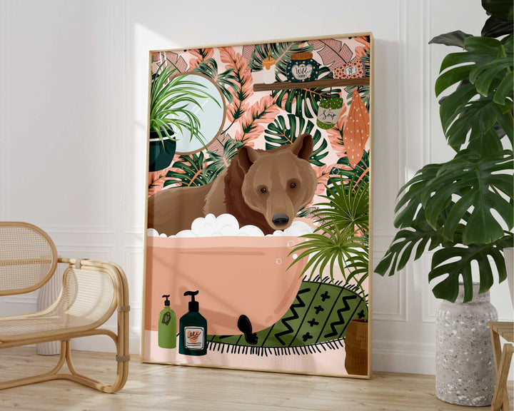 Bear Bathroom Wall Art, Funny Animal Bathroom Prints, Toilet Art Decor, Kids Bathroom Decor, Maximalist Wall Art, Tropical Bathroom Poster