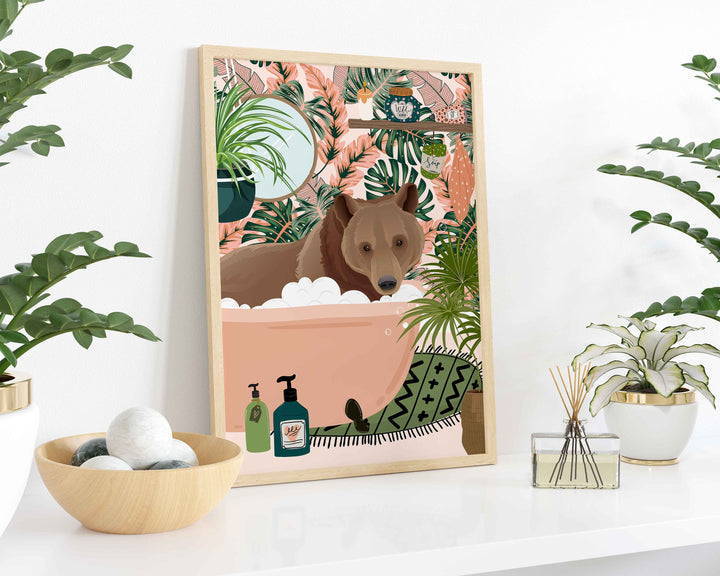 Bear Bathroom Wall Art, Funny Animal Bathroom Prints, Toilet Art Decor, Kids Bathroom Decor, Maximalist Wall Art, Tropical Bathroom Poster