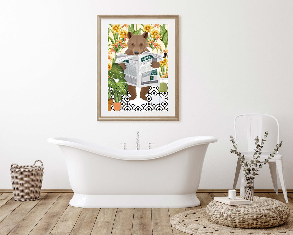 Bear Bathroom Wall Art, Funny Animal Bathroom Prints, Toilet Art Decor, Kids Bathroom Decor, Maximalist Wall Art, Tropical Bathroom Poster