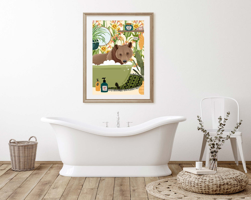 Bear Bathroom Wall Art, Funny Animal Bathroom Prints, Toilet Art Decor, Kids Bathroom Decor, Maximalist Wall Art, Tropical Bathroom Poster