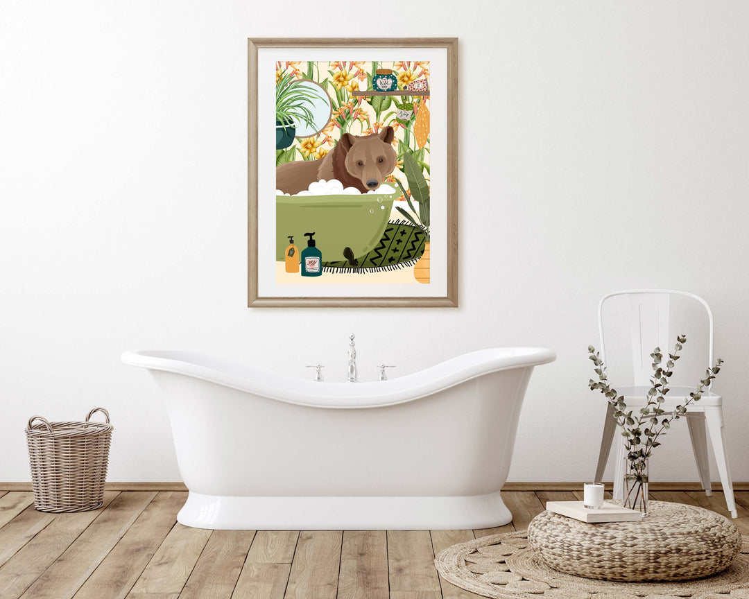 Bear Bathroom Wall Art, Funny Animal Bathroom Prints, Toilet Art Decor, Kids Bathroom Decor, Maximalist Wall Art, Tropical Bathroom Poster