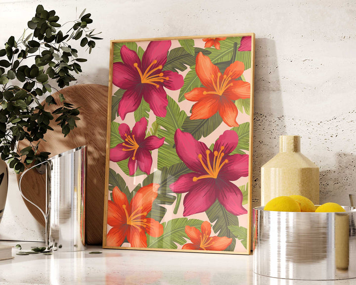 Pink Tropical Wall Art, Modern Abstract Flower Print, Flower Market Print, Flower Wall Art Tropical Decor, Colourful Botanical Floral Print