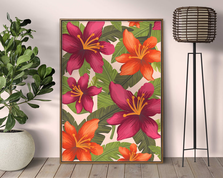 Pink Tropical Wall Art, Modern Abstract Flower Print, Flower Market Print, Flower Wall Art Tropical Decor, Colourful Botanical Floral Print