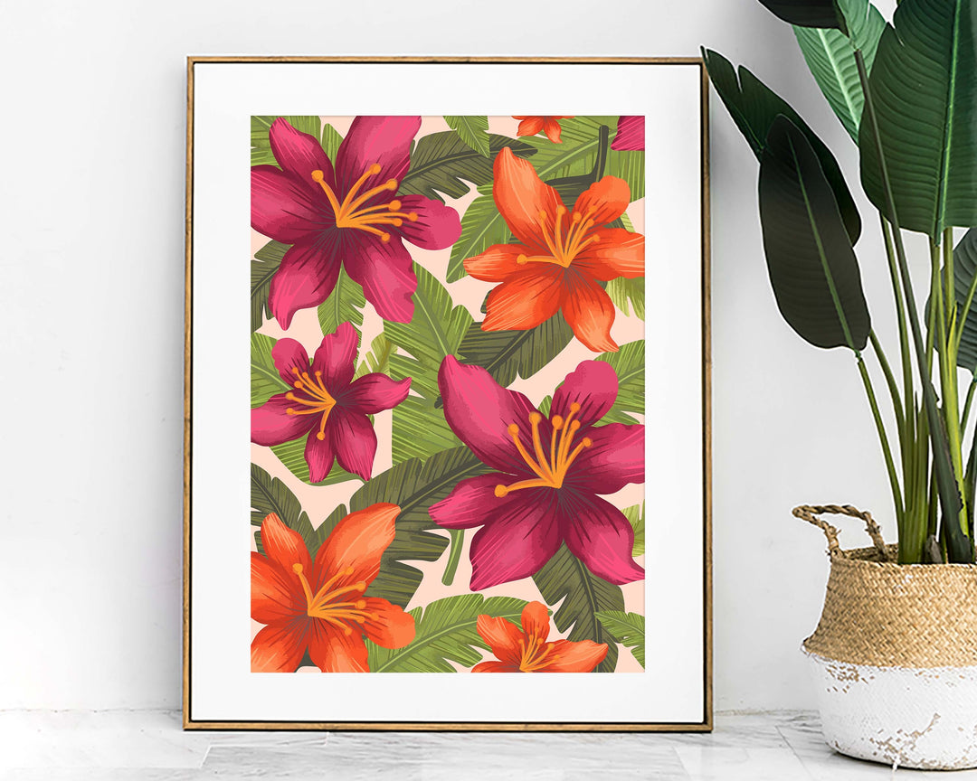 Pink Tropical Wall Art, Modern Abstract Flower Print, Flower Market Print, Flower Wall Art Tropical Decor, Colourful Botanical Floral Print