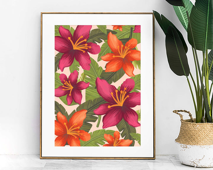 Pink Tropical Wall Art, Modern Abstract Flower Print, Flower Market Print, Flower Wall Art Tropical Decor, Colourful Botanical Floral Print