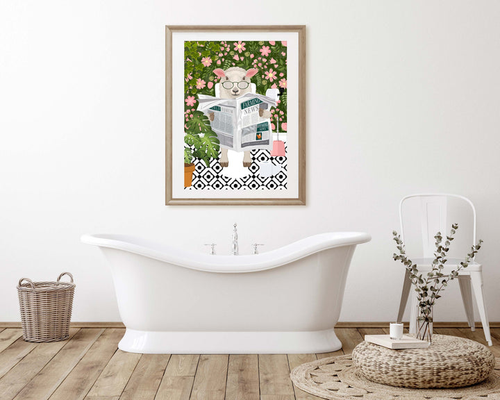 Sheep Bathroom Wall Art, Funny Animal Bathroom Prints, Toilet Art Decor, Kids Bathroom Decor, Maximalist Wall Art, Tropical Bathroom Poster