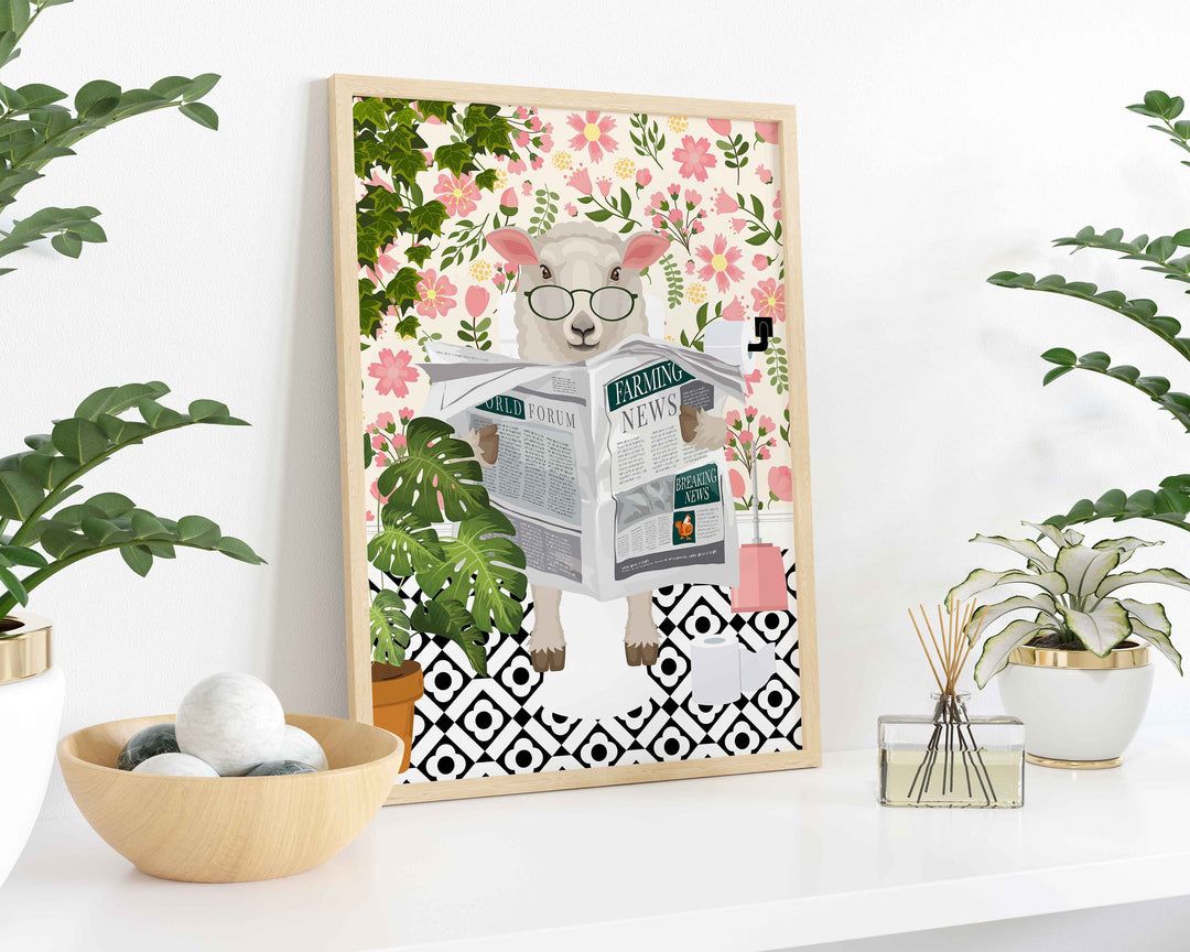 Sheep Bathroom Wall Art, Funny Animal Bathroom Prints, Toilet Art Decor, Kids Bathroom Decor, Maximalist Wall Art, Tropical Bathroom Poster