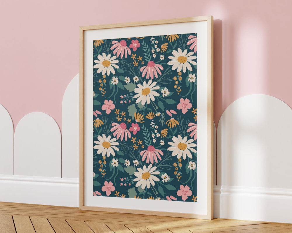 Modern Abstract Daisy Wall Art, Retro Pink Flower Market Print, Botanical Living Room Wall Art, Floral Bedroom Wall Home Decor, Gift For Her