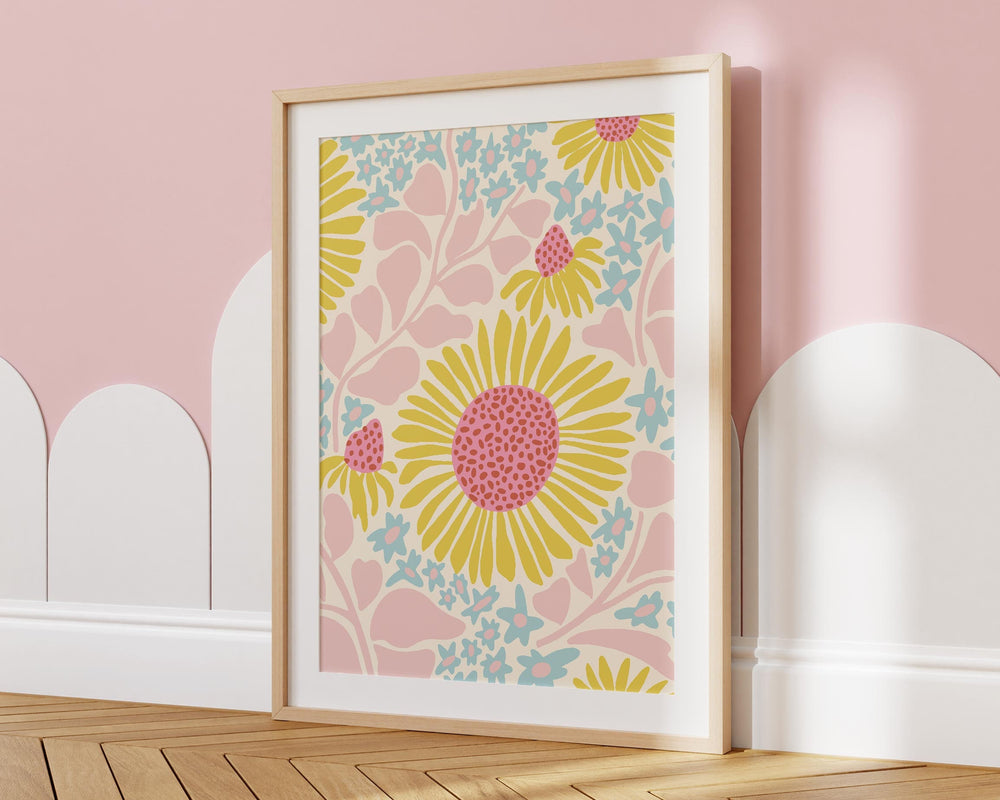 Boho Abstract Daisy Print, Botanical Flower Wall Art, Eclectic Daisies Poster, Retro Flower Market Print, Pink Floral Aesthetic Room Decor