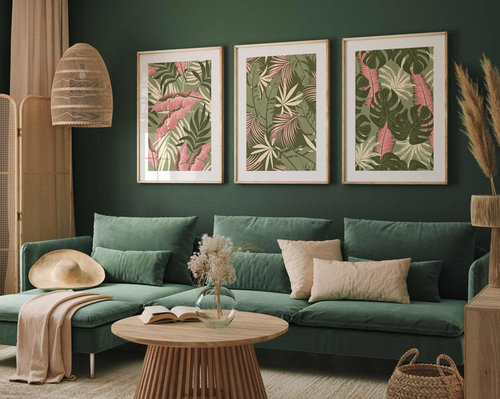 Set of 3 Tropical Leaf Prints, Botanical Monstera Leaves Wall Art, Modern Abstract House Plant Prints, Banana Leaf Poster, Living Room Decor