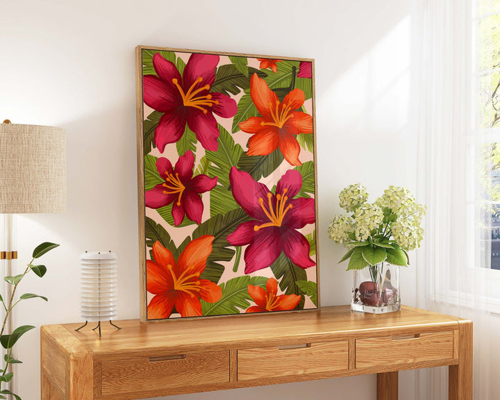 Pink Tropical Wall Art, Modern Abstract Flower Print, Flower Market Print, Flower Wall Art Tropical Decor, Colourful Botanical Floral Print