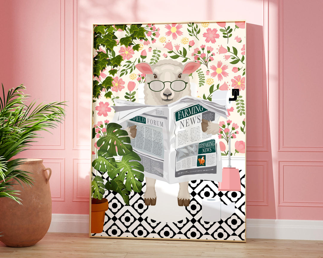 Sheep Bathroom Wall Art, Funny Animal Bathroom Prints, Toilet Art Decor, Kids Bathroom Decor, Maximalist Wall Art, Tropical Bathroom Poster