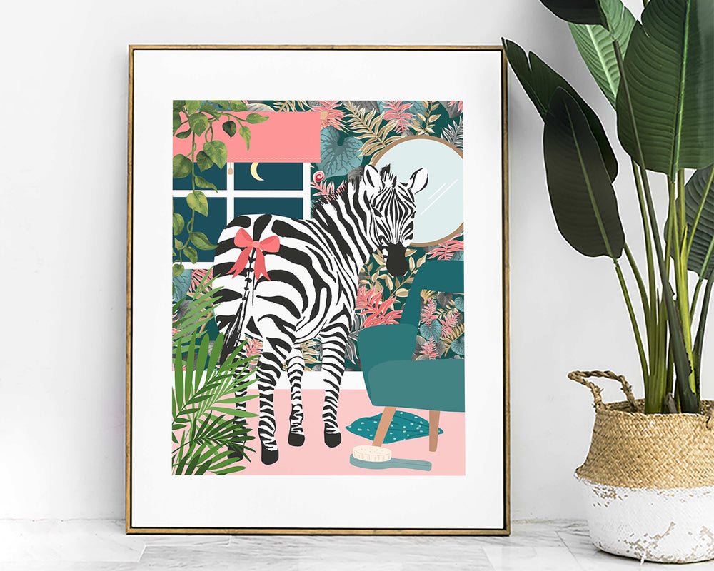 Zebra Bathroom Wall Art, Funny Animal Bathroom Prints, Toilet Art Decor, Kids Bathroom Decor, Maximalist Wall Art, Tropical Bathroom Poster