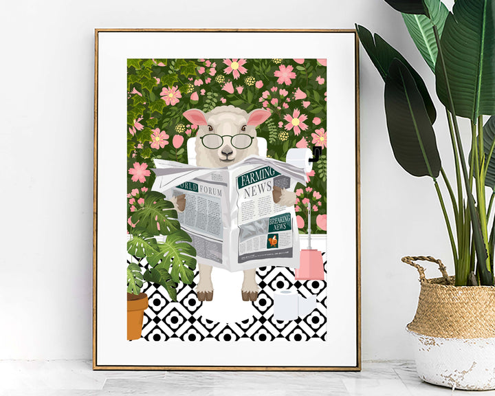 Sheep Bathroom Wall Art, Funny Animal Bathroom Prints, Toilet Art Decor, Kids Bathroom Decor, Maximalist Wall Art, Tropical Bathroom Poster