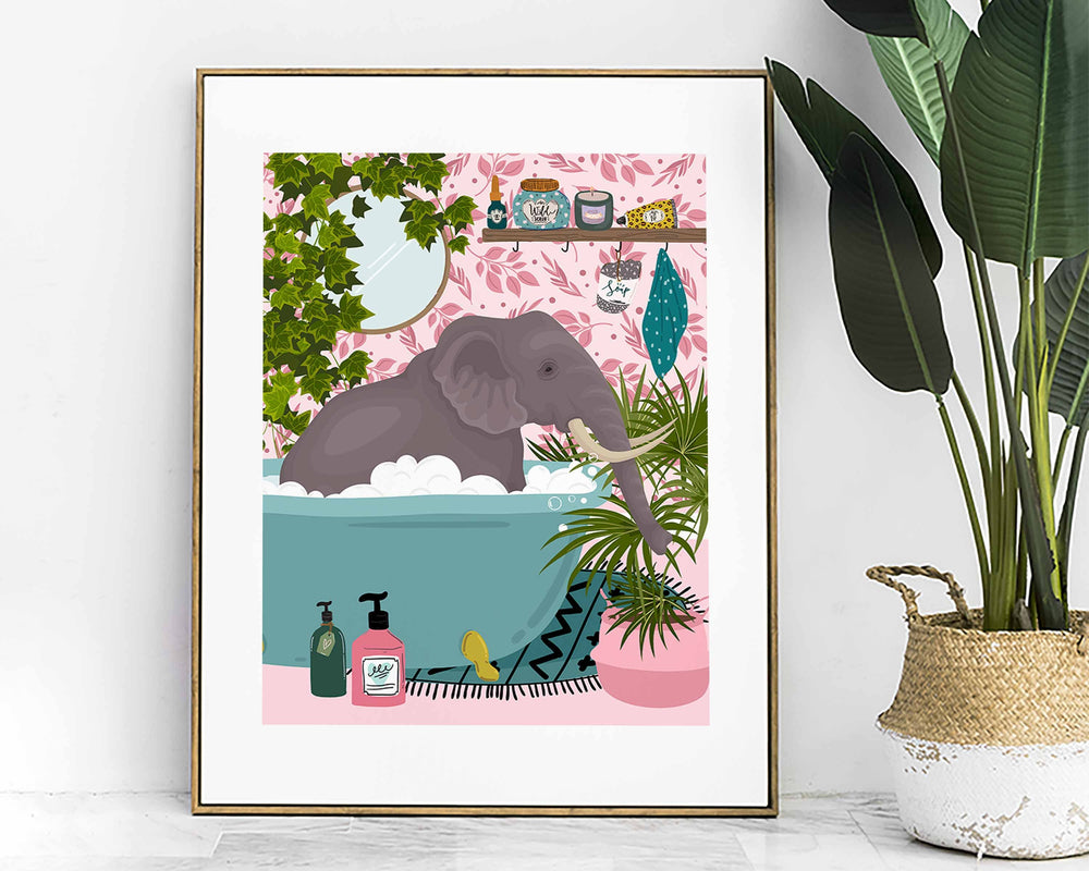 Elephant Bathroom Wall Art, Funny Animal Bathroom Prints, Toilet Art Decor, Kids Bathroom Decor, Maximalist Wall Art, Fun Bathroom Poster