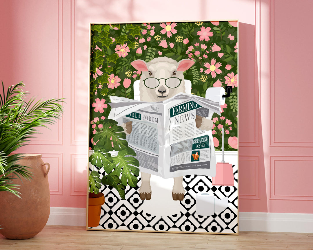 Sheep Bathroom Wall Art, Funny Animal Bathroom Prints, Toilet Art Decor, Kids Bathroom Decor, Maximalist Wall Art, Tropical Bathroom Poster