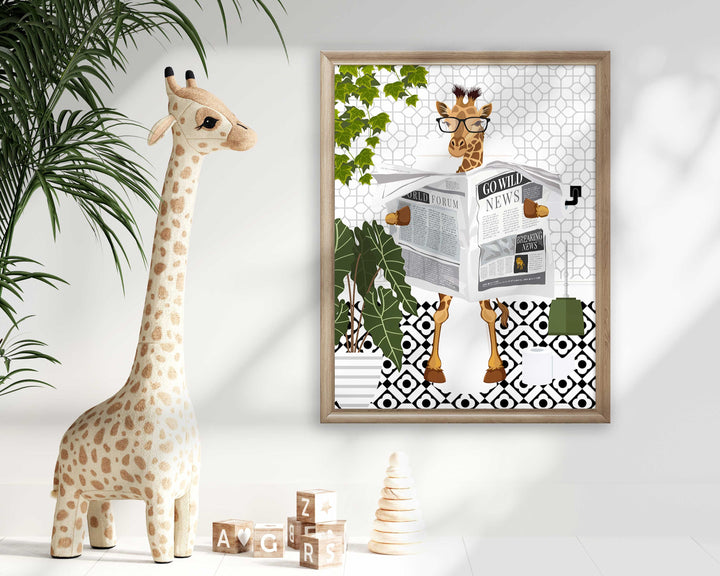 Giraffe Black And White Bathroom Wall Art, Funny Animal Bathroom Prints, Toilet Art, Bathroom Decor, Maximalist Wall Art, Bathroom Poster