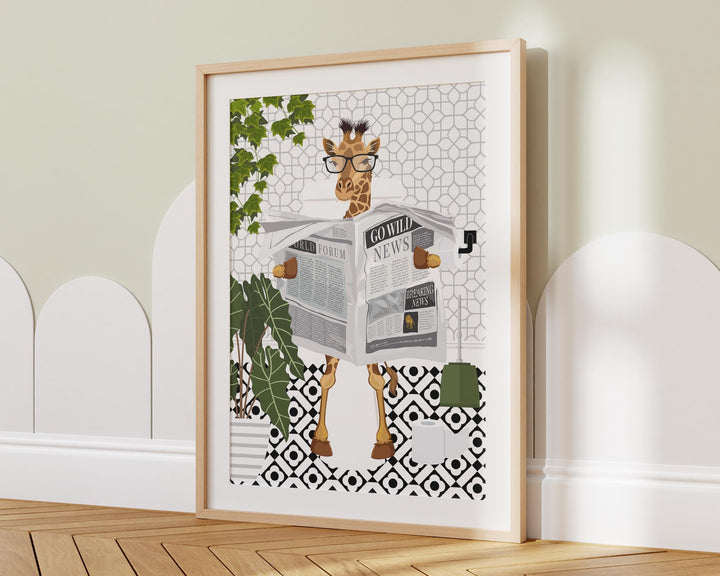 Giraffe Black And White Bathroom Wall Art, Funny Animal Bathroom Prints, Toilet Art, Bathroom Decor, Maximalist Wall Art, Bathroom Poster