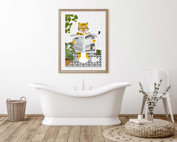 Tiger Black And White Bathroom Wall Art, Funny Animal Bathroom Prints, Toilet Art, Kids Bathroom Decor, Maximalist Wall Art, Bathroom Poster
