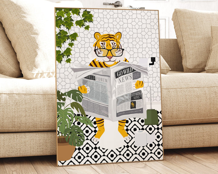 Tiger Black And White Bathroom Wall Art, Funny Animal Bathroom Prints, Toilet Art, Kids Bathroom Decor, Maximalist Wall Art, Bathroom Poster