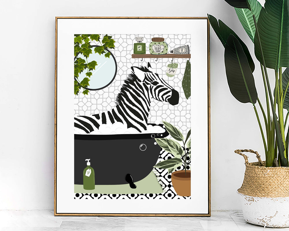 Zebra Black And White Bathroom Wall Art, Funny Animal Bathroom Prints, Toilet Art, Kids Bathroom Decor, Maximalist Wall Art, Bathroom Poster