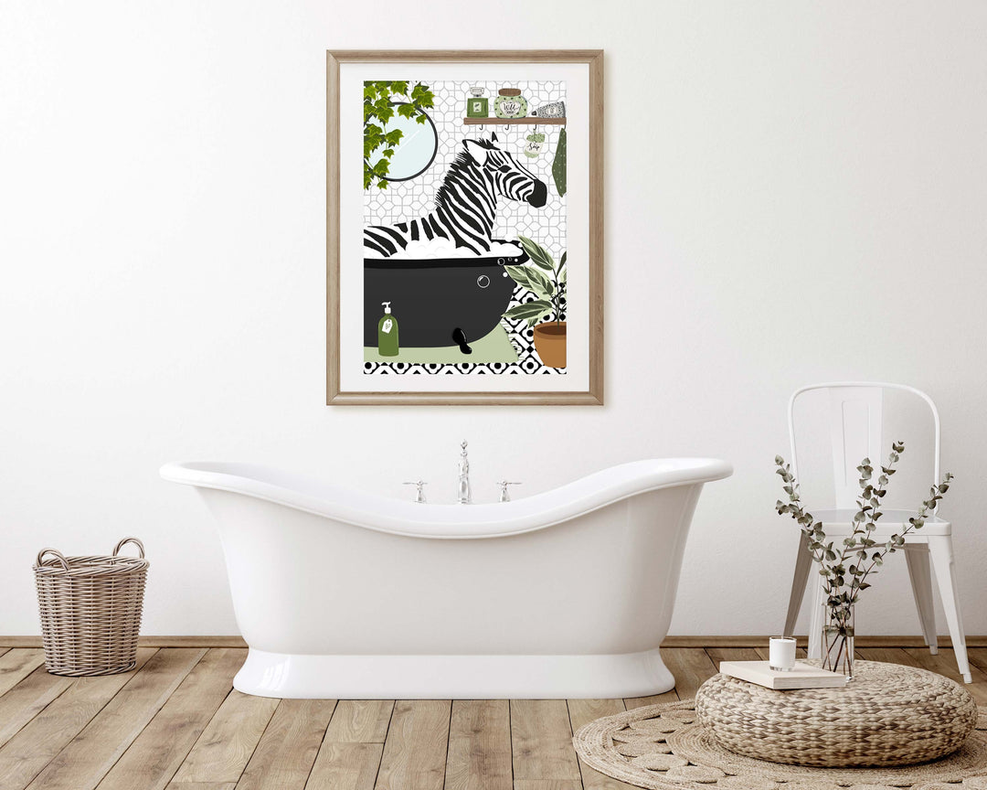 Zebra Black And White Bathroom Wall Art, Funny Animal Bathroom Prints, Toilet Art, Kids Bathroom Decor, Maximalist Wall Art, Bathroom Poster