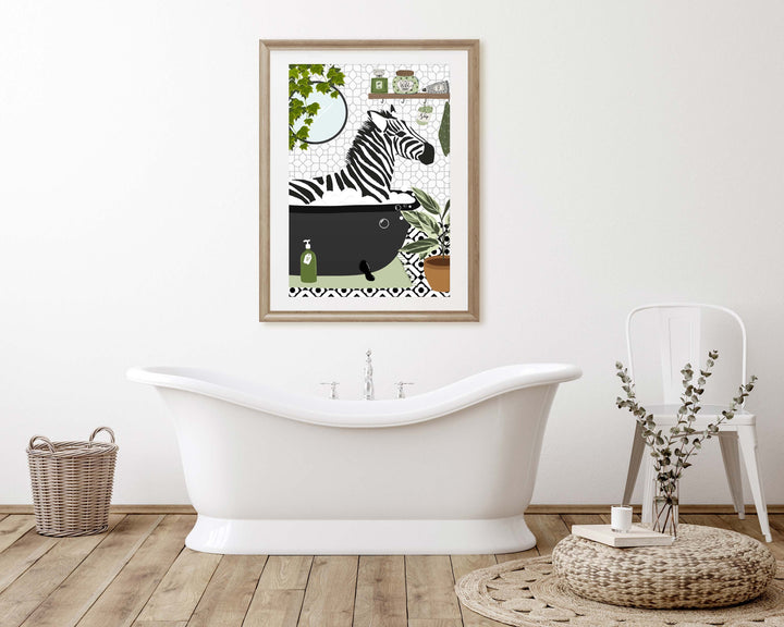 Zebra Black And White Bathroom Wall Art, Funny Animal Bathroom Prints, Toilet Art, Kids Bathroom Decor, Maximalist Wall Art, Bathroom Poster