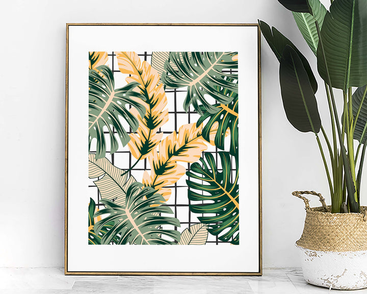Abstract Tropical Leaves Wall Art, Pink Rainforest Botanical Print, Monstera Leaf House Plant Bathroom Decor, Above Bed Gallery Wall Art