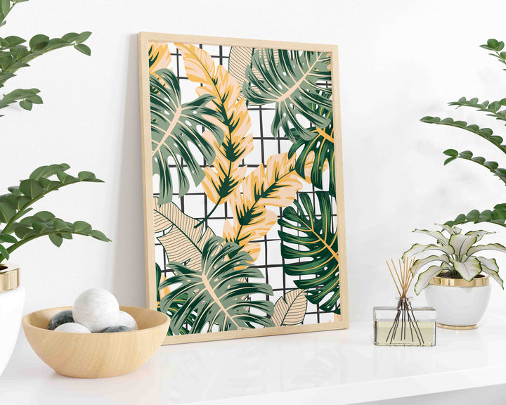 Abstract Tropical Leaves Wall Art, Pink Rainforest Botanical Print, Monstera Leaf House Plant Bathroom Decor, Above Bed Gallery Wall Art