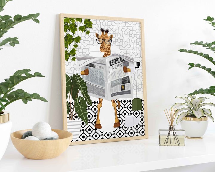 Giraffe Black And White Bathroom Wall Art, Funny Animal Bathroom Prints, Toilet Art, Bathroom Decor, Maximalist Wall Art, Bathroom Poster
