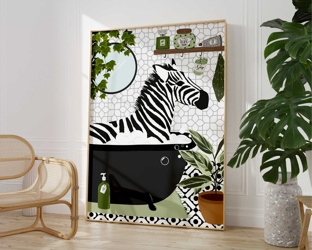 Zebra Black And White Bathroom Wall Art, Funny Animal Bathroom Prints, Toilet Art, Kids Bathroom Decor, Maximalist Wall Art, Bathroom Poster