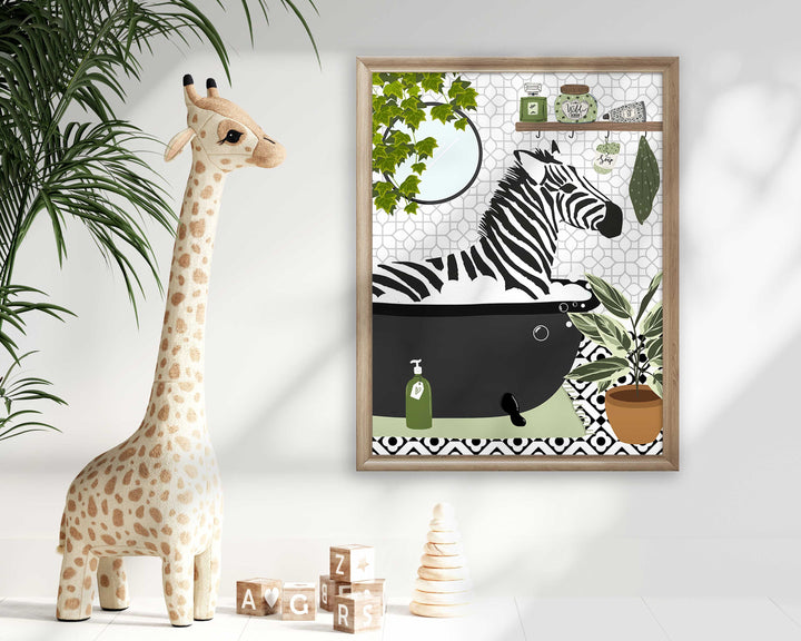 Zebra Black And White Bathroom Wall Art, Funny Animal Bathroom Prints, Toilet Art, Kids Bathroom Decor, Maximalist Wall Art, Bathroom Poster