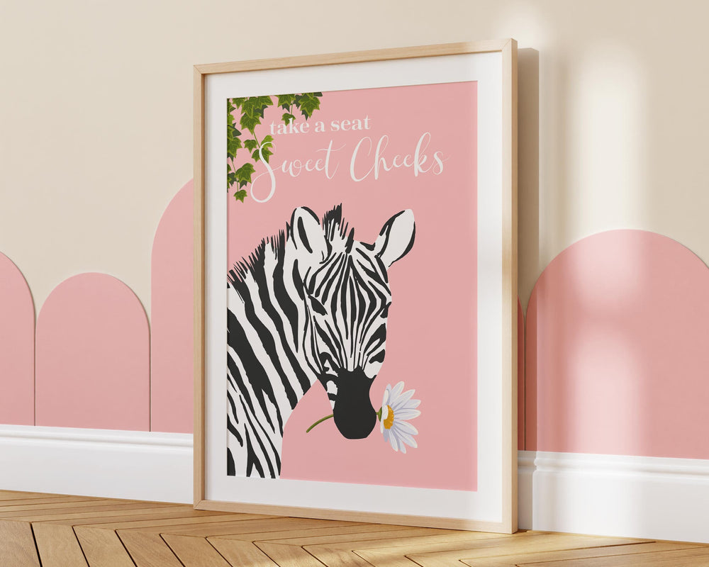 Take A Seat Sweet Cheeks Zebra Bathroom Print, Maximalist Colourful Botanical Bathroom Decor, Animal Toilet Eclectic Green Bathroom Wall Art